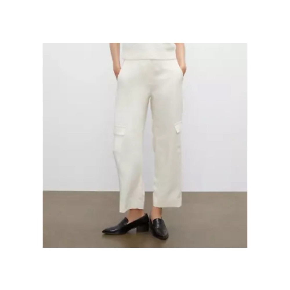 Club Monaco SATIN Curved Seamed Cargo Pants Ivory 12 NWT